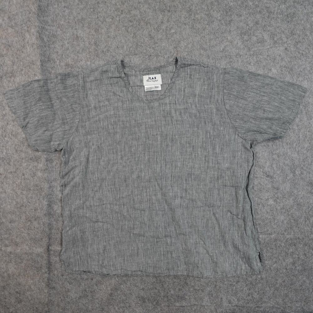 Flax Top Womens Medium Linen Short Sleeve Tunic Crew Lagenlook Beachy Gray